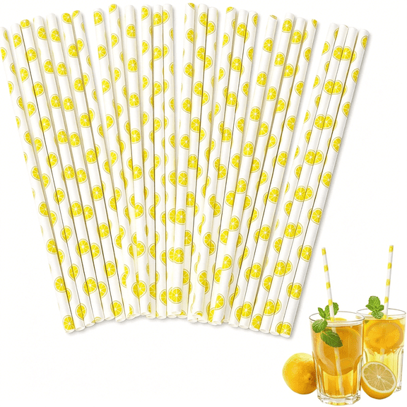 ACDANC 100 Pcs Paper Straws, Disposable Lemon Party Striped Decorative Paper Straws, Sturdy Eco-Friendly, 19.7 Cm X 0.6 Cm, Light Purple, 100 Count