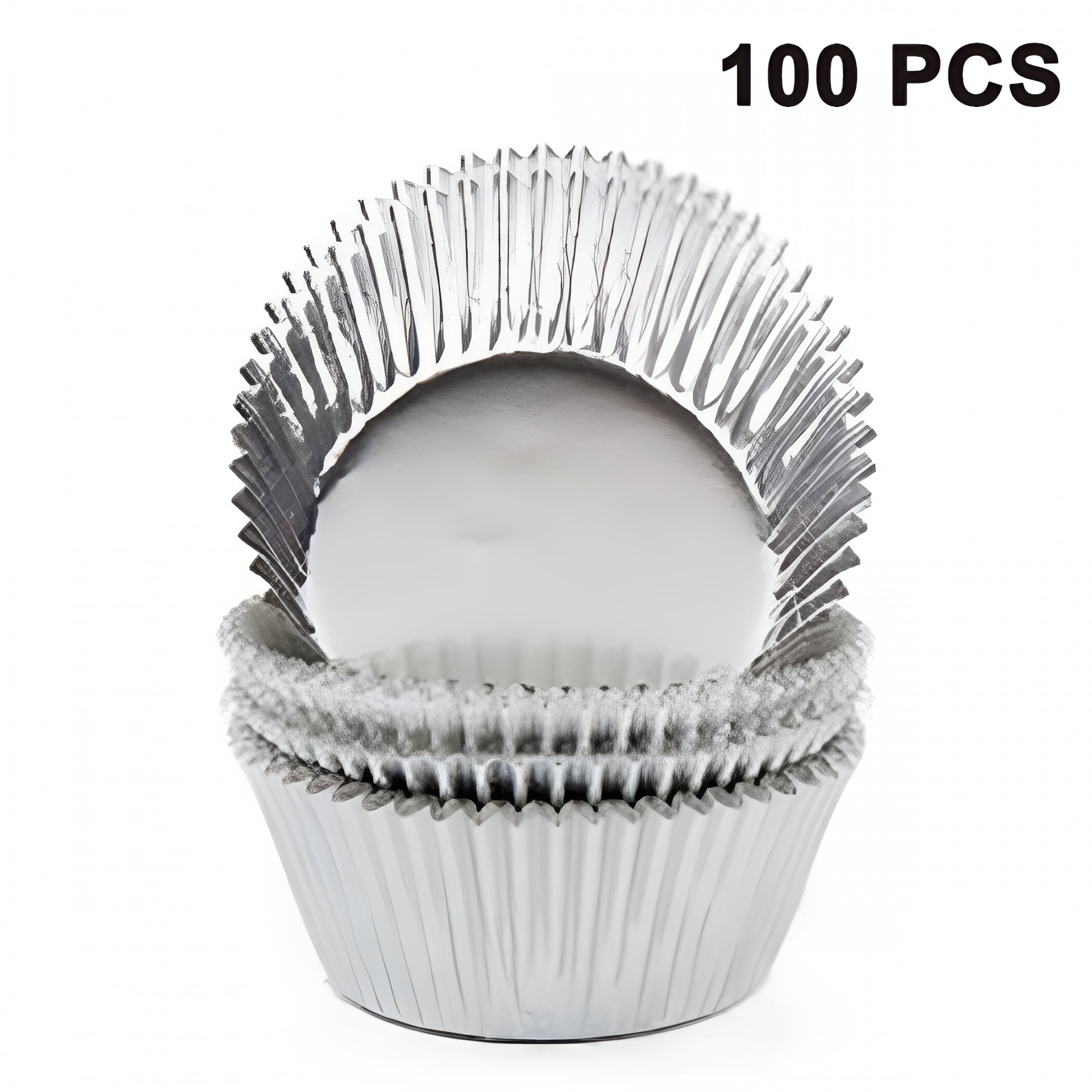 ACDANC 100 Pieces Foil Cupcake Liner Baking Cups Muffin Tins Treat Cups Foil Metallic Cupcake Liners for Weddings,Birthdays Silver