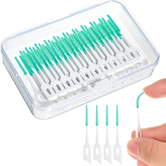 ACDANC 100 Pieces Interdental Brushes,Silicone Dental Floss Picks with Case,Green Tooth Floss Picks for Teeth Cleaning (Green)