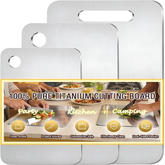 ACDANC 100% Pure Titanium Cutting Board Set of 3,Titanium Cutting Boards for Kitchen Dishwasher Safe,Food-Grade Metal Meat Chopping Board Mat for Cooking Tasks and Outdoor Charcuterie Party
