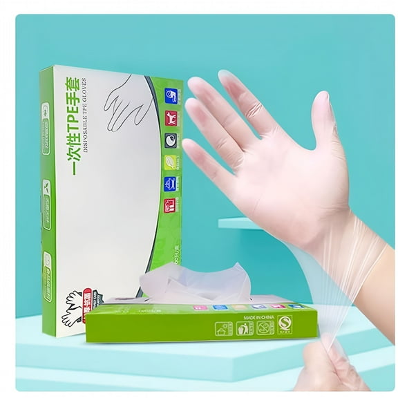 ACDANC 100Pcs Disposable TPE Gloves, Latex and BPA Free Food Grade Plastic Gloves for Cooking, Prep, Cleaning, Clear One Size