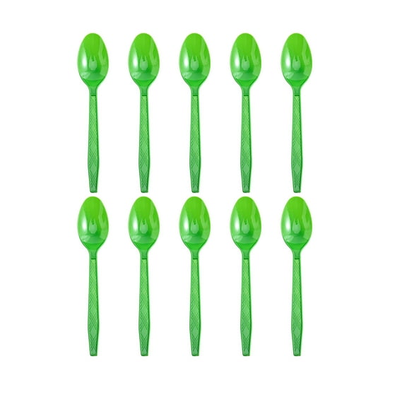 ACDANC 100Pcs Plastic Spoons Heavy Duty Heavy-Duty Design Spoons Plastic Disposable Textured Handle Plastic Silverware Heavy Duty Green