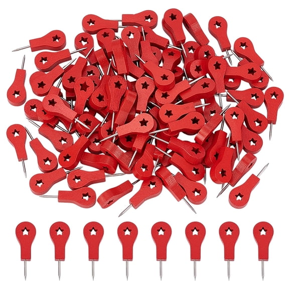 ACDANC 100Pcs Red Wood Push Pins Decorative Map Thumb Tacks Travel Map Marking Push Pins,Wooden Push Pins