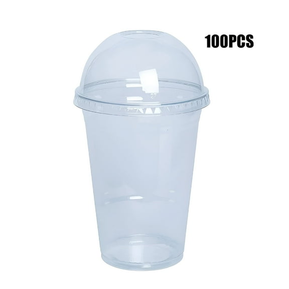 ACDANC 100pcs 450ml/15.2oz Plastic Cups with Dome Lid and Hole,Clear Drinking Cups Milkshake Cups,Disposable Party Cups Slush Cups for to Go Iced Cold Coffee,Juice,Smoothie,No Straw
