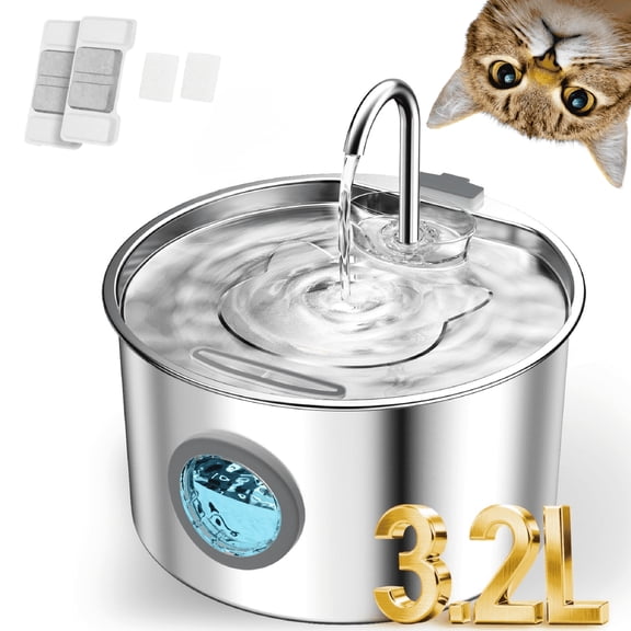 ACDANC 108oz/3.2L Large Stainless Steel Pet Water Fountain cat fountains for drinking, Ultra-Quiet Automatic Circulating Drinking Dispenser for Indoor Cats & Dogs
