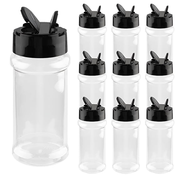 ACDANC 10Pcs 3.4oz/100ml Plastic Bottles Set Empty Seasoning Containers with Black Cap Clear Reusable Containers Jars for Herbs Powders