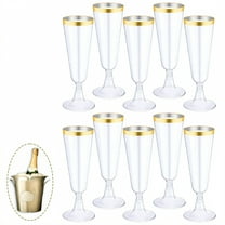 ACDANC 10Pcs Champagne Flutes Plastic 5 oz Spacious Open Bowl Party Cups Disposable Clear Cups for Bridal Shower Party Gold