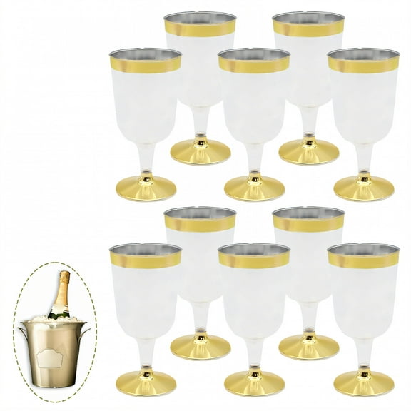 ACDANC 10Pcs Champagne Flutes Plastic 6 oz Martini Glasses Champagne Flutes for Party Wedding Family Gold