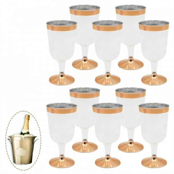 ACDANC 10Pcs Champagne Flutes Plastic 6 oz Plastic Wine Cups Disposable Champagne Flutes for Parties Wedding Decoration Friend Gathering Rosegold