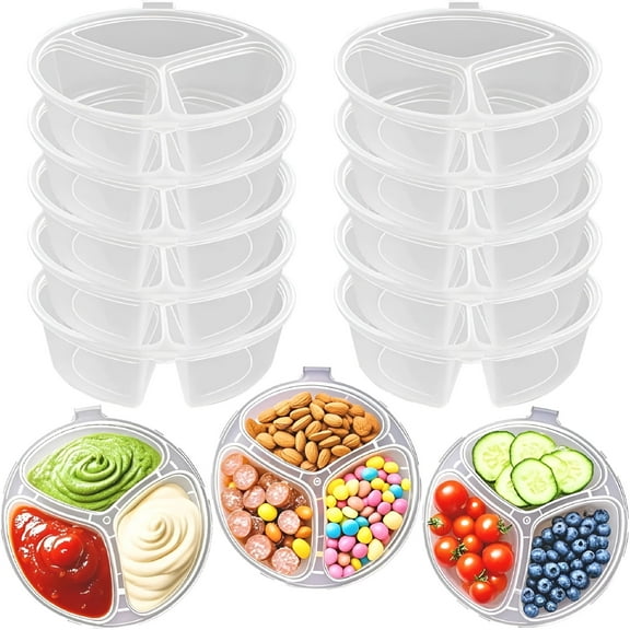 ACDANC 10Pcs Snack Box Containers,3 Compartment Condiment Containers with Lids,Reusable Small Disposable Snack Pack Container