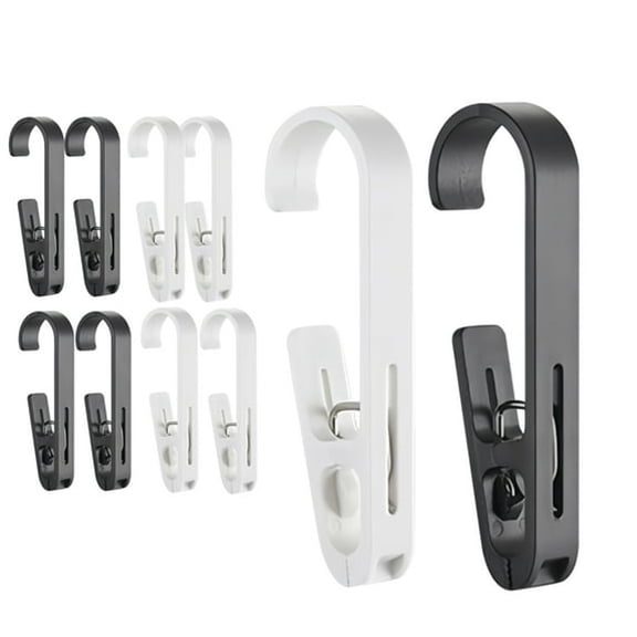 ACDANC 10pcs Large Clothes Pins with Hooks - Sturdy Laundry Hooks with Clips,Reversible Closet Bathroom Hanging Clips for Towel Shower Curtain Boot Hangers Sock Robe