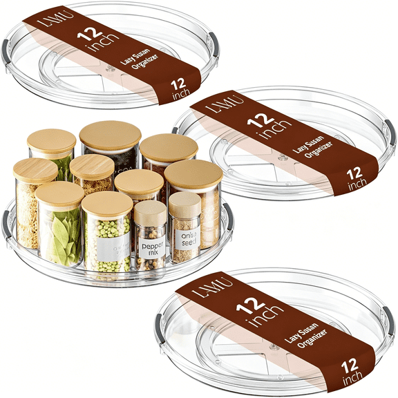 ACDANC 12 Inch Turntable,360 Rotating Organizer Storage for Cabinet & Table Top,Pantry,Fridge,Bathroom,4 Pack Clear Spice Rack,Kitchen Storage Tray for Medicine & Countertop