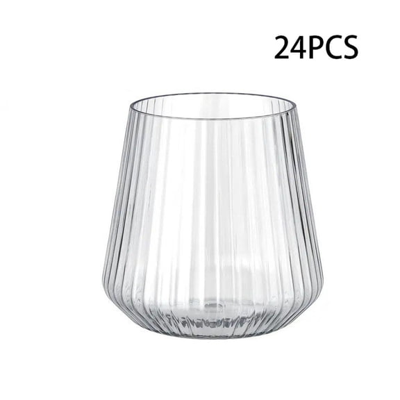 ACDANC 12 Oz Clear Ribbed Plastic Wine Glasses,24 Pcs Stemless Ripple Disposable Champagne and Whiskey Glasses,Reusable Drinkware for Weddings & Parties