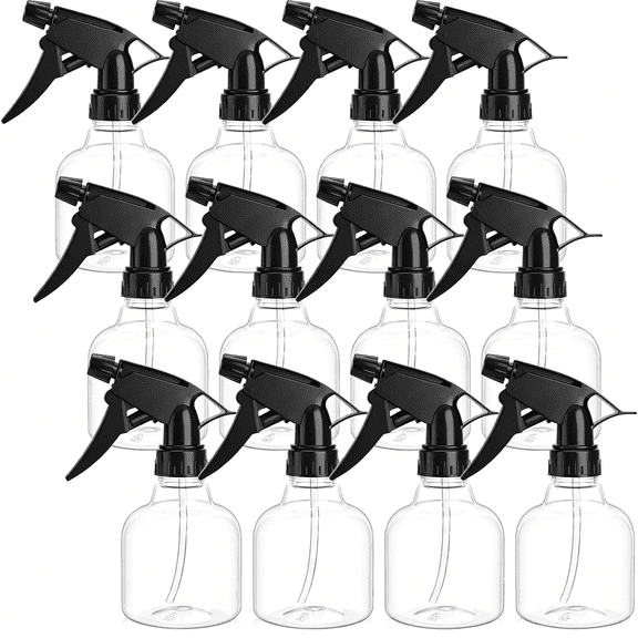ACDANC 12 Pack 8 Oz Empty Plastic Spray Bottle with Black Trigger Sprayers - Adjustable Head Sprayer From Fine to Stream - Refillable Sprayer for Water,Kitchen,Bath,Beauty,Hair,And Cleaning