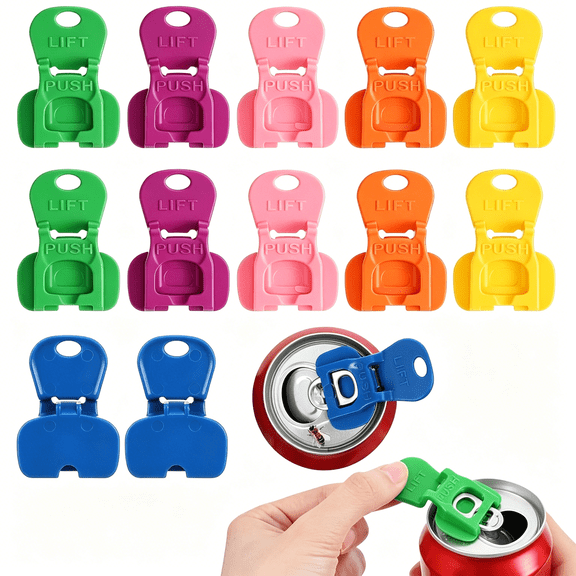 ACDANC 12 Pack Can Tab Openers, Plastic Soda Can Opener with Easy Grip Handle, Ring Pull Tab Lifter for Beer, Soda & Canned Food, Multicolor