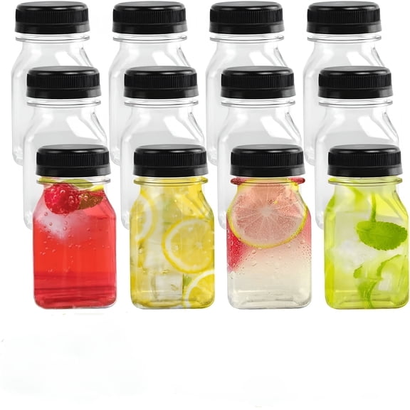 ACDANC 12 Pack Mini Juice Bottles 4Oz Plastic Shot Bottles Clear Drink Containers with Lids