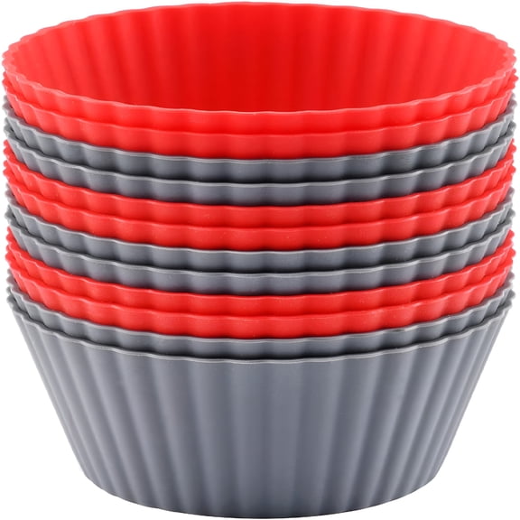 ACDANC 12 Pack Reusable Nonstick Jumbo Silicone Baking Cups,Cupcake and Muffin Liners,3.8 Inch Large Size,Red and Gray Colors,Round
