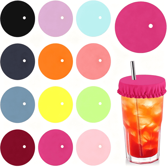 ACDANC 12 Pack Scrunchie Cup Covers for Drinks with Straw Hole, Reusable Polyester Night Glass Protectors for Bars and Parties