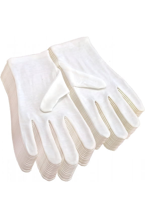 12 Pairs White Cotton Gloves for Eczema and Dry Hands - Breathable Work Glove Liners - Moisturizing SPA Gloves - Soft Jewelry Inspection Gloves - Stretchy Fit Cotton Cloth Gloves