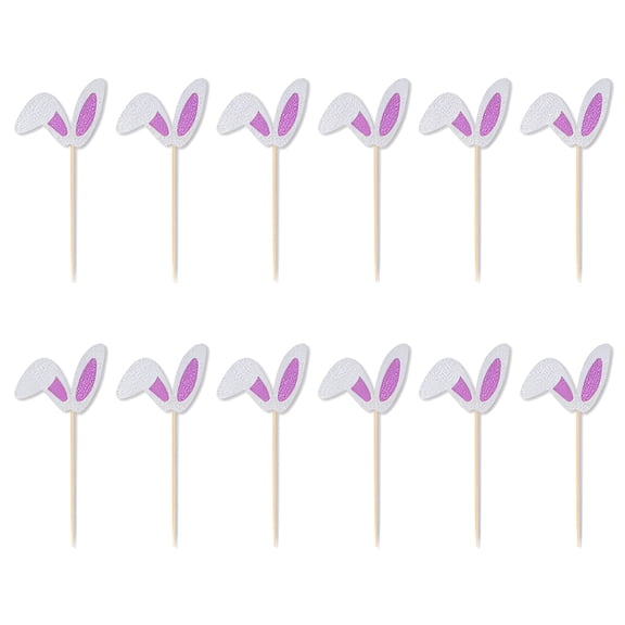 ACDANC 12 Pcs Easter Bunny Ear Cupcake Toppers Rabbit Ears Cupcake Picks Easter Day Cake Decorations for Happy Spring Easter Theme Baby Shower Kids Birthday Party Supplies
