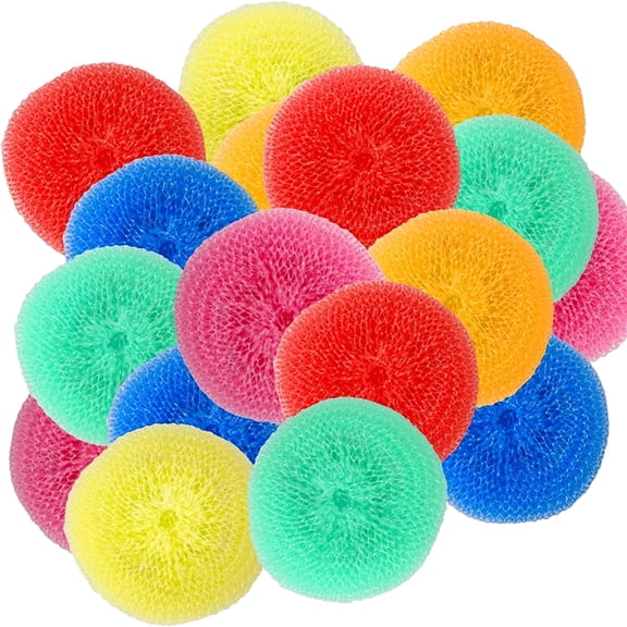 ACDANC 12 Pcs Plastic Dish Scrubbers, Non-Scratch Mesh Scouring Pads, Nylon Scourer Brush for Pots Pans Sinks, Round Kitchen Cleaning Supplies