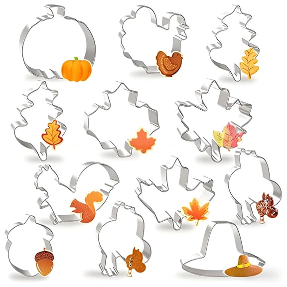 ACDANC 12 Pieces Turkey Cookie Cutters,Food-Grade Stainless Steel Fall Thanksgiving Cookie Cutter Set,Biscuit Cutter Set,Holiday Cookie Cutters Turkey Cookie Cutter