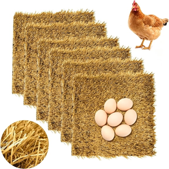 ACDANC 12"X12"Chicken Nesting Pads 6Pcs Washable Chicken Coop Bedding Laying Artificial Grass Rug Carpet Synthetic Turf Mat Garden Lawn Indoor/Outdoor Bedding for Chicken Hen Small Pets(Brown)