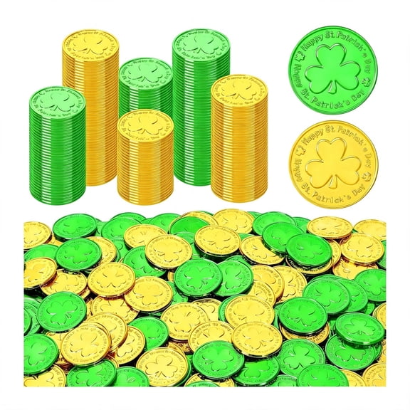 ACDANC 120 Pcs St Patricks Day Decorations,1.4 in Shamrock St Patricks Day Gold Green Lucky Fake Plastic St Patricks Day Gold Shamrock Decoration St Patricks