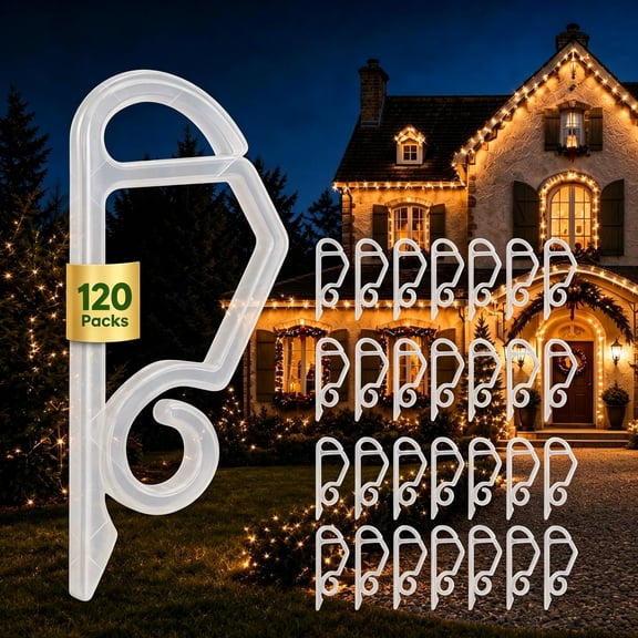 ACDANC 120Pcs Christmas Light Clips,Plastic Gutter Clips for C7 C9 String Lights,Reusable No-Tool Hangers for Rooflines,Shingles,Eaves,Fence Decor