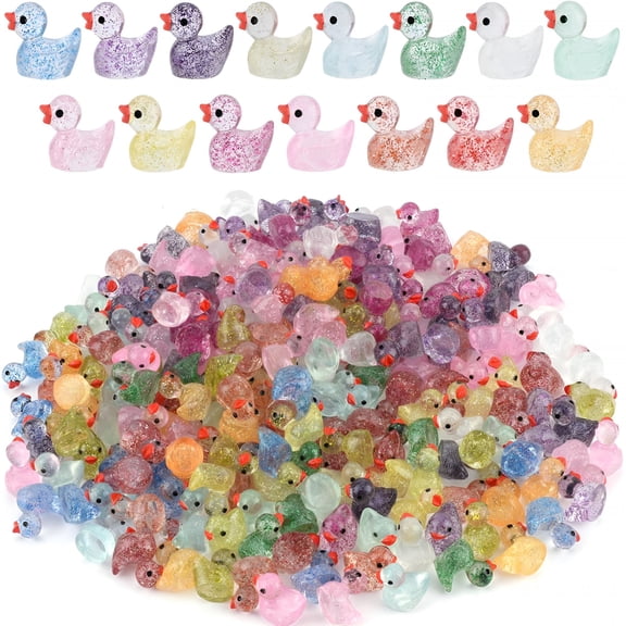 ACDANC 120Pcs Mini Glitter Ducks-Colorful Tiny Resin Ducks for Dollhouse,Fairy Garden,Landscape,Aquarium Decorations