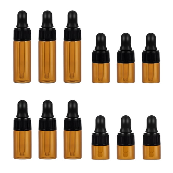 ACDANC 12PC Mini Glass Vial Bottles Dark Brown Dropper Empty Bottle for Essential Oils Chemistry and Perfumes (1ML 2ML 3ML 5ML)