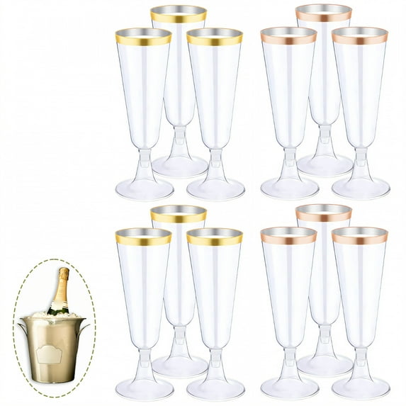 ACDANC 12Pcs Champagne Flutes Plastic 5 oz Open-Form Cup Plastic Wine Glasses with Stem Martini Glasses for Party Wedding Decoration Mix2
