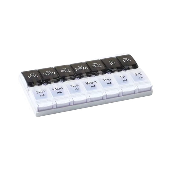ACDANC 14-Compartment Weekly Dual-Row Black-And-White Key-Style Pill Organizer Food-Grade Sealed Moisture-Proof Large-Capacity Medication Dispenser