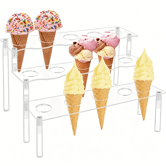 ACDANC 15 Holes Cupcake Stand- Ice Cream Cone Holder Stand with 3 Layers, Clear Acrylic & 1.26inch Diameter for Parties and Displays