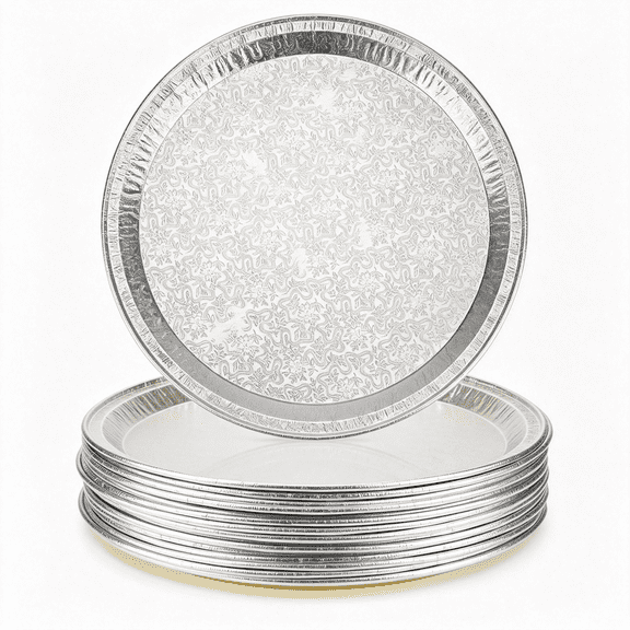 ACDANC 15 Pack 12\U201D Golden Embossed Foil Pizza Pans,Disposable Heavy Duty Aluminium Foil Serving Platters for Bakery,Cookies,Slices of Cake,Fruit,Catering Trays for Parties & Buffet