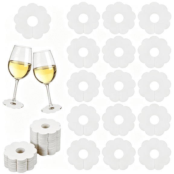 ACDANC 150 Pcs Paper Wine Glass Markers 2.8" Blank Flower Stemware Drink Name Tags Burlywood/White Color Disposable Wine Tag Drink Charm Diy Identification Marker for Wine Glass Champagne