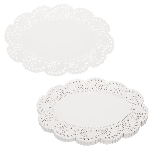 ACDANC 150Pcs Lace Paper Doilies 9 X 6.5 Inch White Oval Disposable Decorative Paper Placemats Hollow Flower Absorbing Papers for Cakes Desserts Food Decoration Wedding Birthday