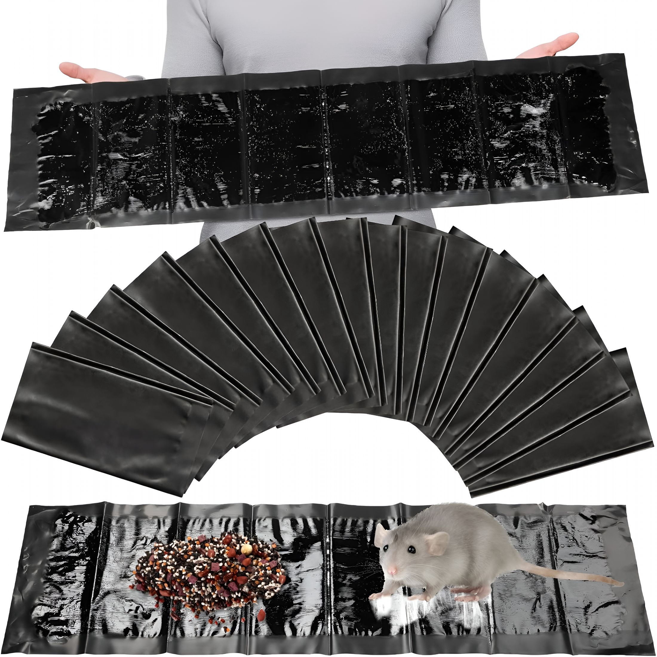 ACDANC 16 Pcs Large Sticky Mouse Glue Traps Black Sticky Rat Trap That Work for Rats Roaches Rodents Heavy Duty Pre Baited Mats Indoor Outdoor Catch Pest (24 x 11 Inches)