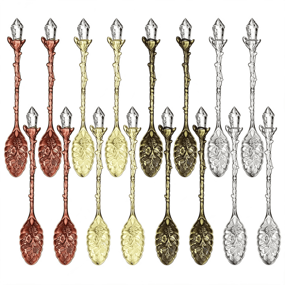 ACDANC 16 Pieces Retro Tea Spoons for Tea Party Crystal Spoons Crystal Witch Spoon Decorative Coffee Spoon Vintage Carved Teaspoons Antique Coffee Teaspoon for Cafe Tableware Witch Party Favors