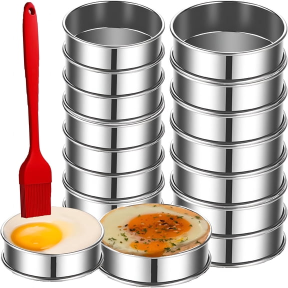 ACDANC 16Packs English Muffin Rings Crumpet Rings 4 Inch Stainless Steel Double Rolled Tart Rings 4 Inch & 3.15 Inch,Round Metal Cooking Pastry Ring Molds for Cookies,Pancakes