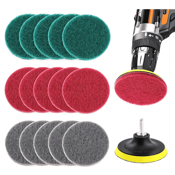 ACDANC 16Pcs 4 Inch Drill Power Brush Tile Scrubber Scouring Pads Cleaning Kit with 4 Inch Disc Pad Holder for Bathroom &Amp; Kitchen Cleaning, 3 Different Stiffness (Red, Gray, Green)