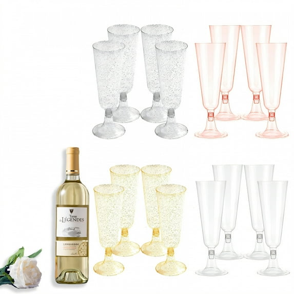 ACDANC 16Pcs Champagne Flutes Plastic 5 oz Layered Optical Transparency Party Cups Disposable Party Decoration Essential Clear Cups Style3