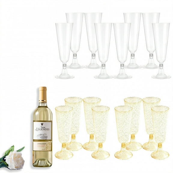 ACDANC 16Pcs Champagne Flutes Plastic 5 oz Multi-Tiered Transparency Cocktail Cups Holiday Party Atmosphere Martini Glasses Plastic Disposable Style1