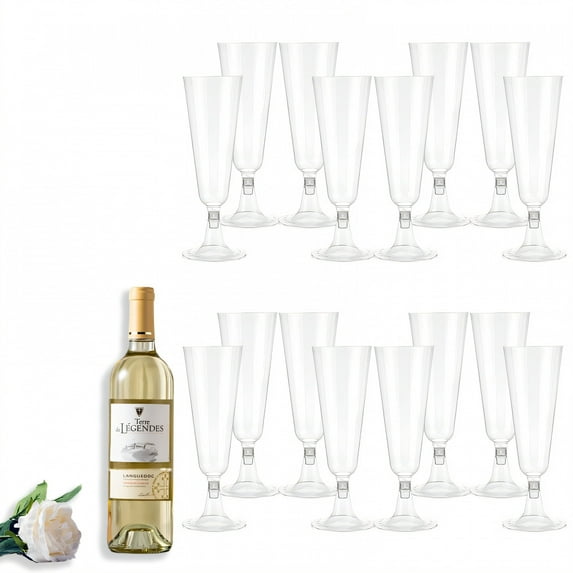ACDANC 16Pcs Champagne Flutes Plastic 5 oz Ultra-Clear Finish Cocktail Cups Party Vibe Martini Glasses Plastic Disposable Style1