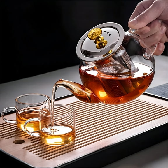 ACDANC 16oz (400ml) Clear Glass Tea Pot Set with InfuserHigh Borosilicate Stovetop Teapot for Loose Leaf Tea,Herbal Infusions,and Blooming TeasDurable,Heat-Resistant Tea Maker with Handle