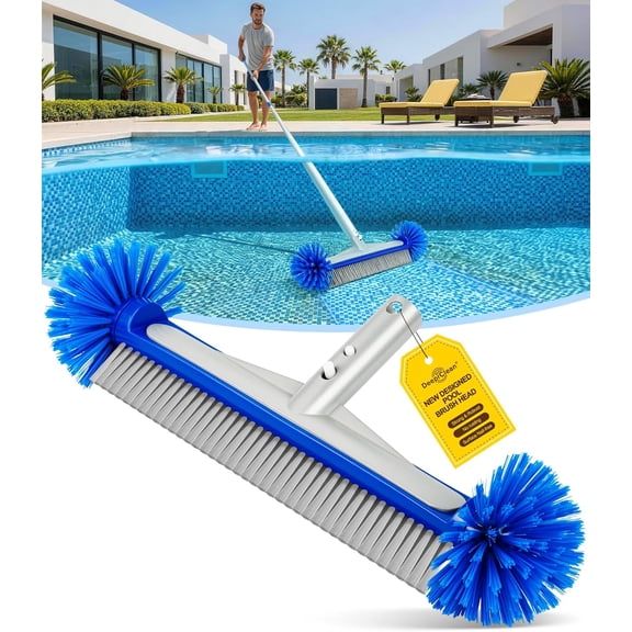 ACDANC 17.5" Pool Brush Head with Round Ends&Ez Clip,Swimming Pool Brushes for Cleaning Walls Tiles&Floors,Pool Scrubber Brushes with Premium Nylon Bristles&Aluminium Back for 1.25" Pole