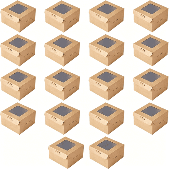 ACDANC 18Pcs Dessert Box Cookie Boxes 4X4X2.52 Inch Kraft Paper Box with Window Small Bakery Box Mini Cake Boxes Pastry Box for Soap Cupcakes Cookies Macarons Muffins Packaging Beige