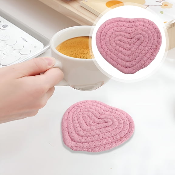 ACDANC 1Pc Heart Coasters,Valentine'S Day Coaster,Handmade Braided Cotton Drink Coasters,Love Heart Shaped Cup Coasters,Cute Coasters for Home Office Party Coffee Bar Decoration,4.13X4.92Inch