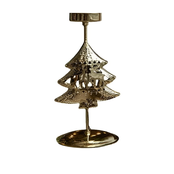 ACDANC 1Pcs Golden Christmas Pillar Candle Holder,Cute Candle Holder for Holiday Desktop Decoration,Candle Tray Decor Gold Living Room Decor(Tree,3.6 * 6.7Inch)