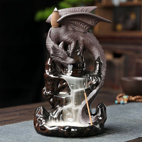 ACDANC 1pc Dragon Ceramic Waterfall Incense Holder - Add A Magical Touch To Your Home Decor! Zen Meditation Decor (Without Incense)